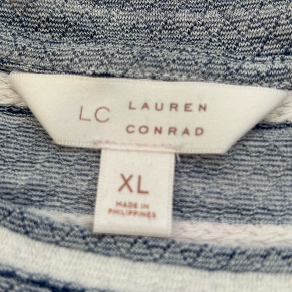 LC LAUREN CONRAD Top /Peplum Stripe Short Sleeve Blue White/ XL - Picture 5 of 9